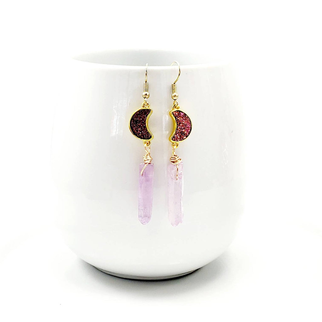 Rose Quartz Earrings, Raw Crystal Earrings, Genuine Rose Quartz Jewelry, Gemstone Earrings, Rose Quartz Gold Earings Birthstone Earrings