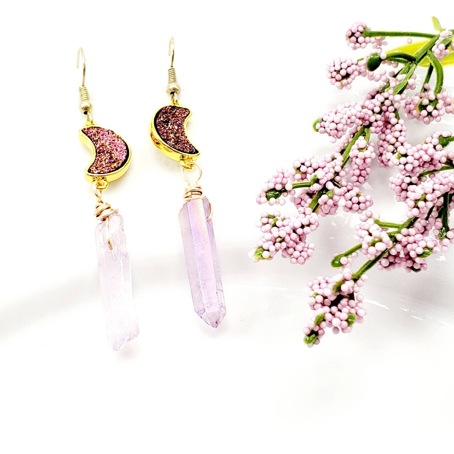 Rose Quartz Earrings, Raw Crystal Earrings, Genuine Rose Quartz Jewelry, Gemstone Earrings, Rose Quartz Gold Earings Birthstone Earrings