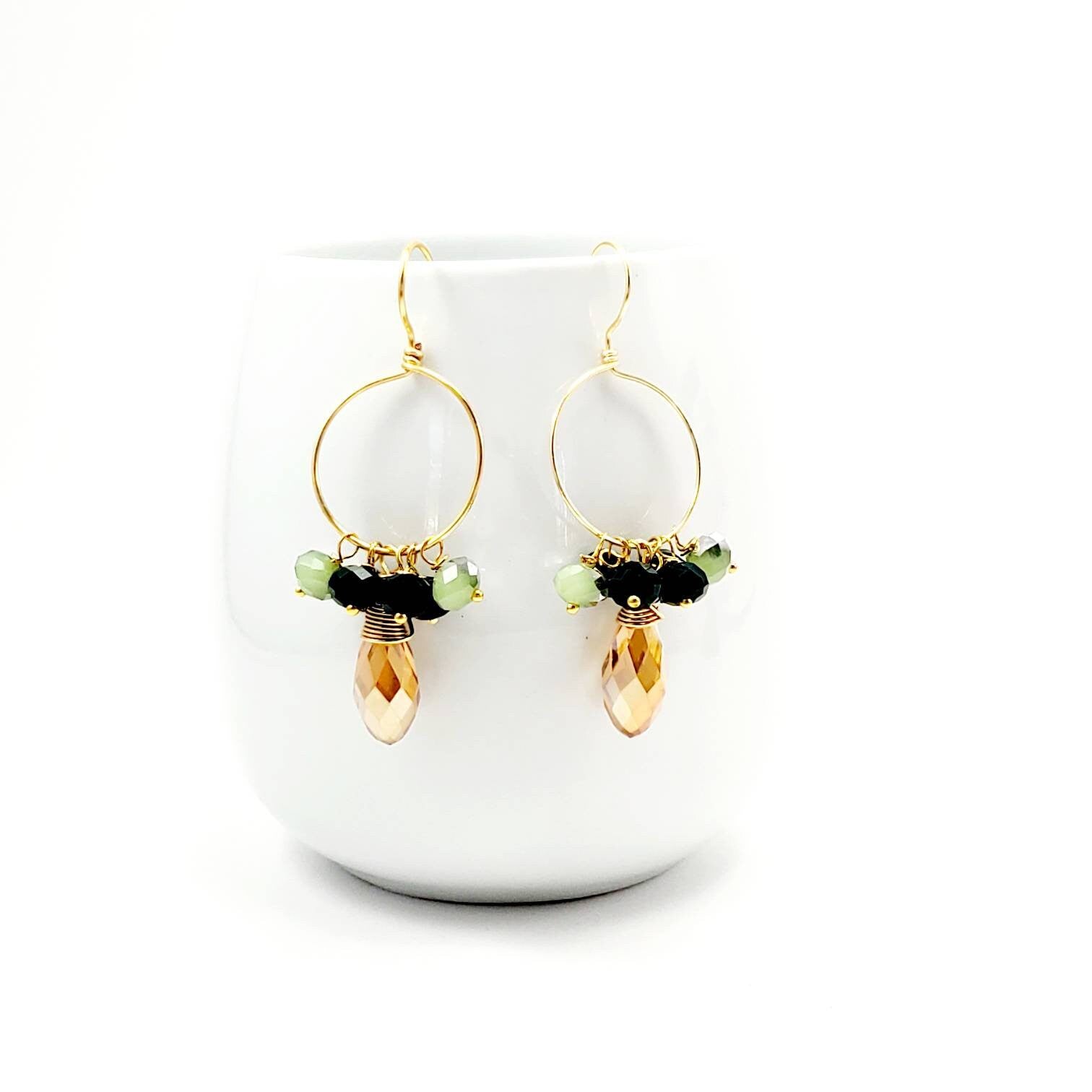 Crystal Hoop Earrings, Thin Hoop Earrings, Gold filled hoop earrings, Crystal Quartz Hoop Earrings, Gold Boho Hoops, Crystal Hoops