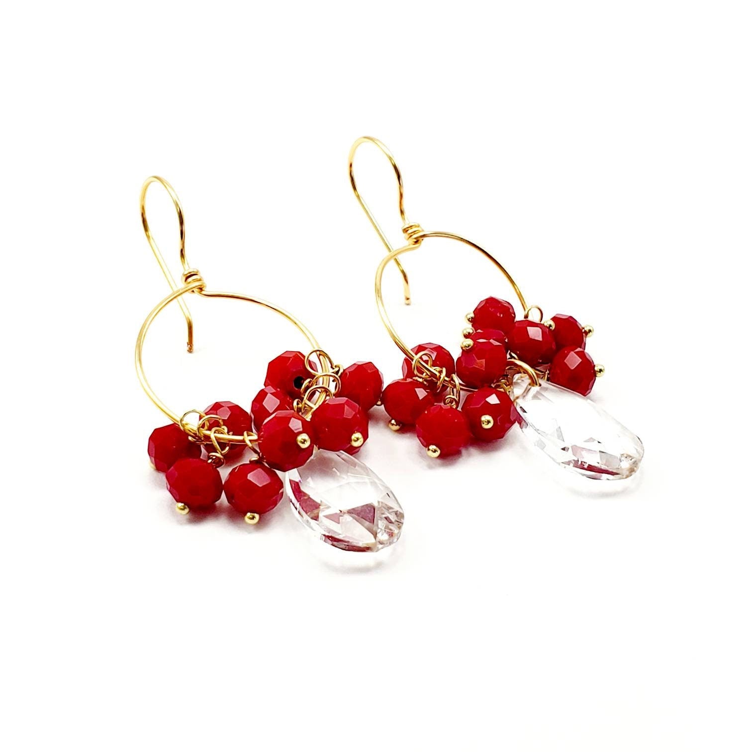 Crystal Hoop Earrings – Thin Gold Hoop Earrings with Crystal Charm | Handmade Minimalist Jewelry