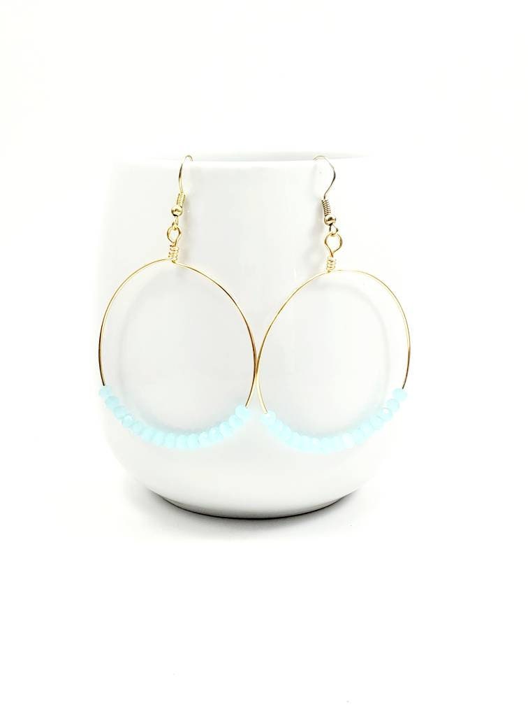 Aquamarine hoop earrings, Aquamarine Birthstone Earrings, Large gold hoop earrings, March birthstone earrings, Gemstone hoop earrings