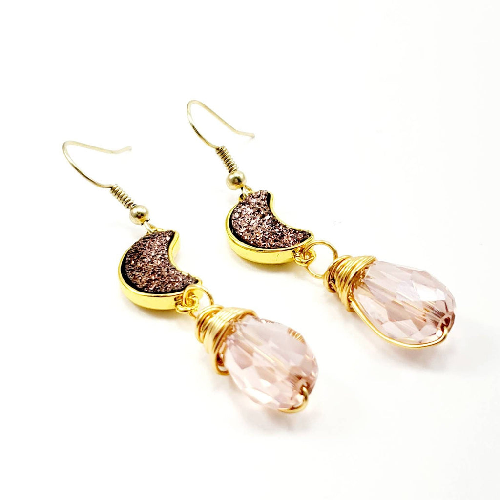 Pink Teardrop Earrings, Earrings brides maid, Crystal earrings, Drops earrings, Long drops earrings, minimalistic drop earrings, Gifteds