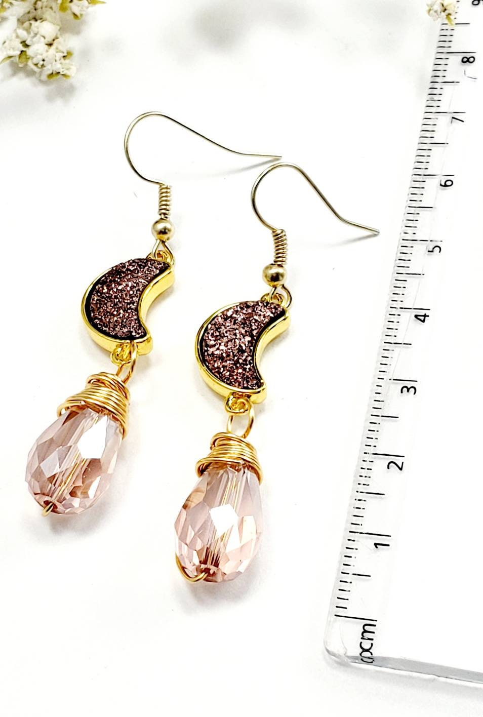 Pink Teardrop Earrings, Earrings brides maid, Crystal earrings, Drops earrings, Long drops earrings, minimalistic drop earrings, Gifteds