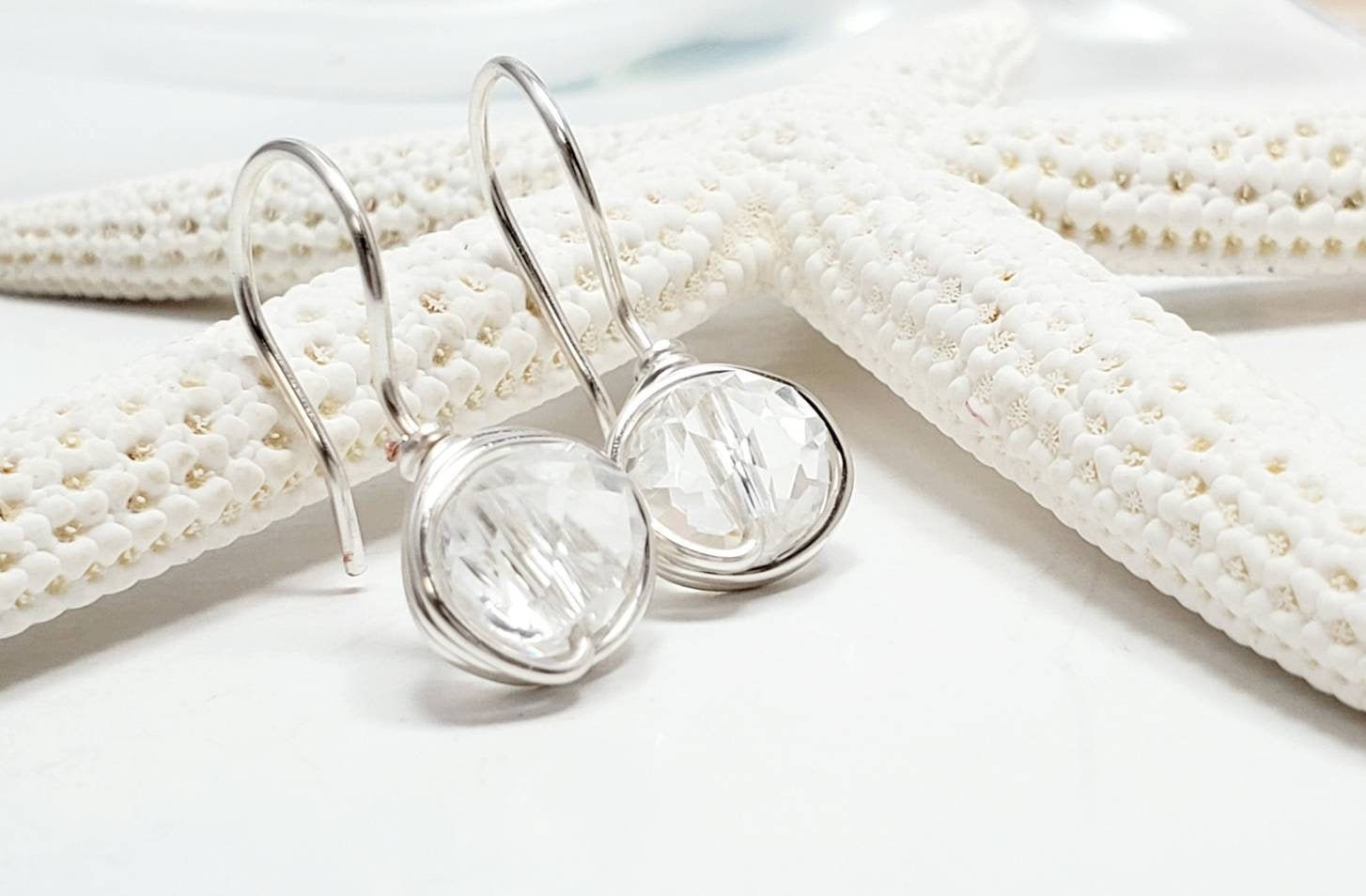 Clear crystal quartz earrings, Clear Silver Earrings, Crystal Drop clear Earrings, Clear Quartz Crystal Earrings, minimalistic earrings