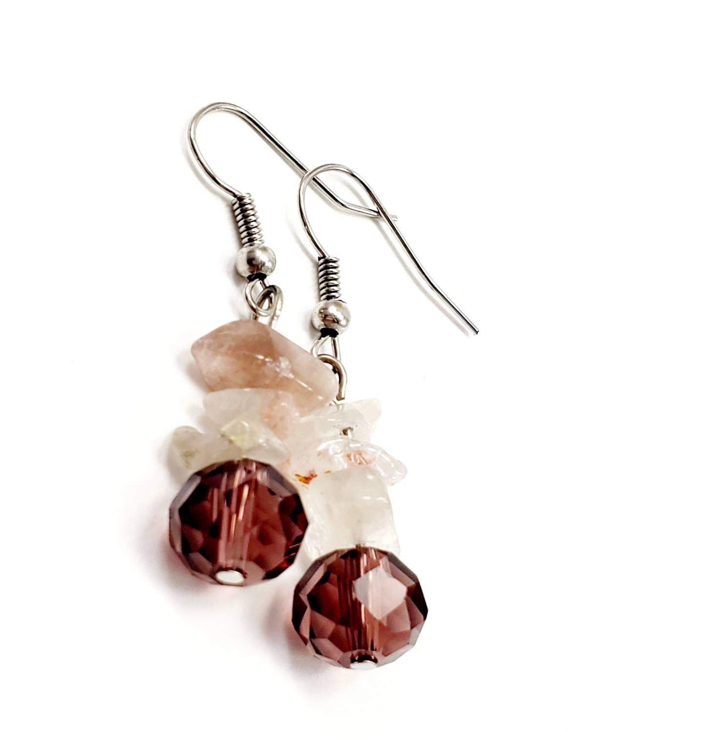 Raw Amethyst Earrings, Raw Crystal Earrings, Czech Crystal Earrings, Raw Gem Earrings, Amethyst Crystal Earrings, Raw Quartz Earrings