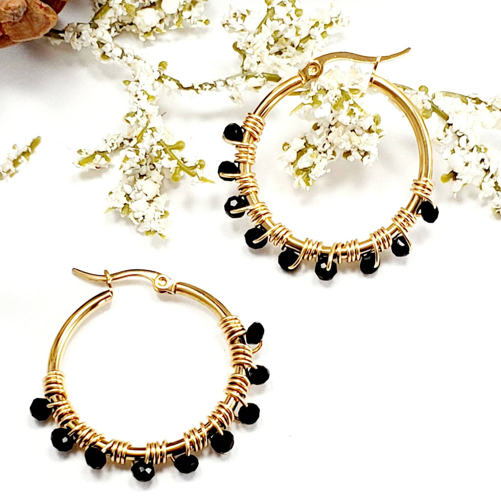 Dainty hoops, Black Hoops, Gold filled hoop earrings, Thin hoop earrings, Dainty Hoop Gold, Small Crystal Hoop, Minimalistic Hoops,Hers gift