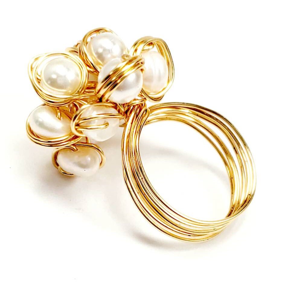 Pearl ring, Freshwater Pearl Ring, pearl ring gifted, Wire Wrapped Pearl Ring,Handmade pearl ring, stackable rings, gifted-rings, lover ring