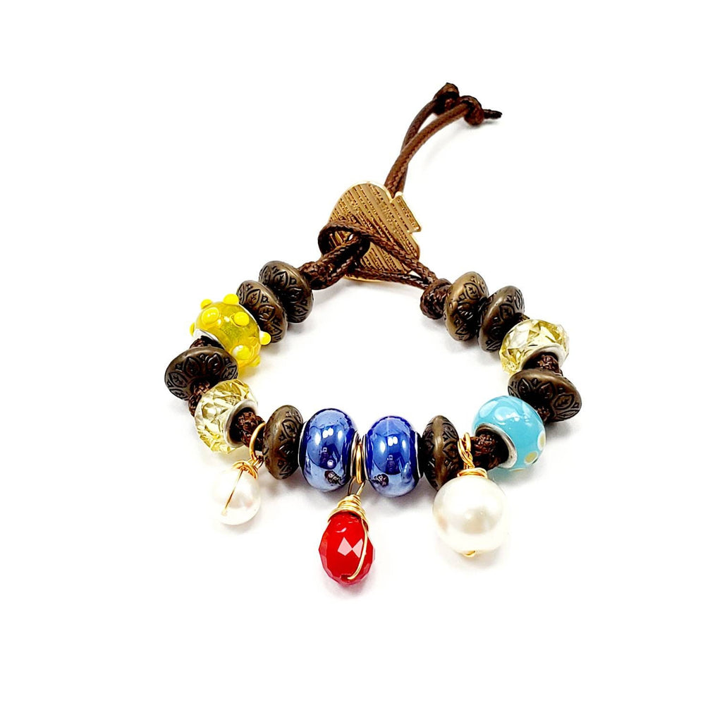 Leather beaded wrap, Layering bracelet, Bracelet for mom, Womens leather wrap, Bohemian style, Seaded wrap bracelet, Boho layered wrap