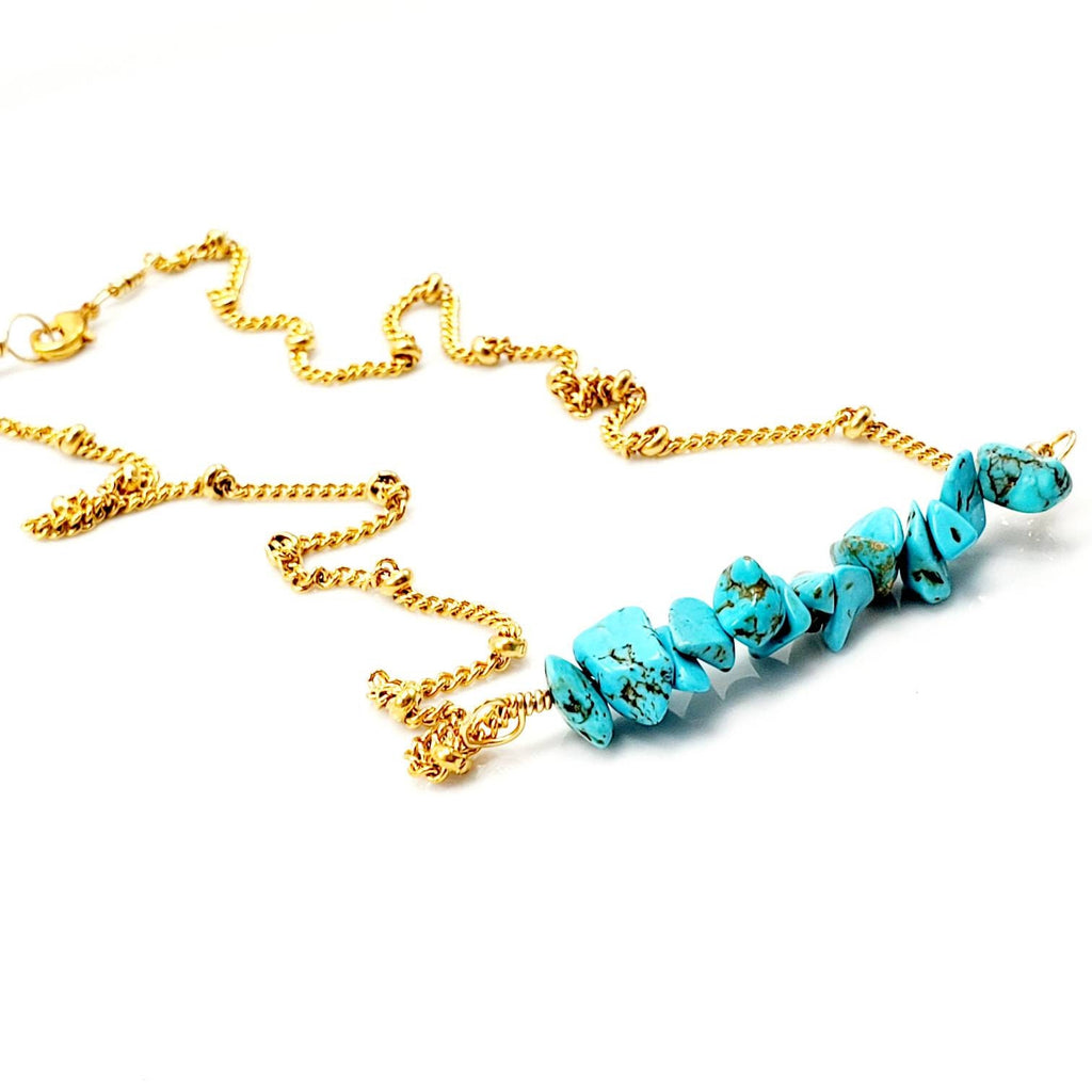 Turquoise necklace, Gold Turquoise bar necklaces, simple turquoise, trendy gold necklace, Dainty Gold Turquoise Necklace for Women