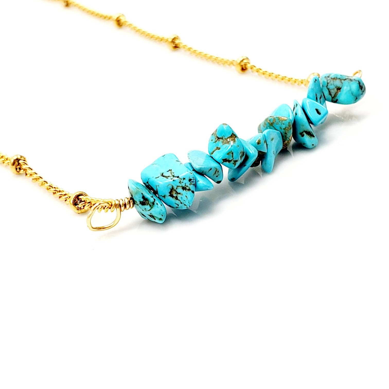 Turquoise necklace, Gold Turquoise bar necklaces, simple turquoise, trendy gold necklace, Dainty Gold Turquoise Necklace for Women