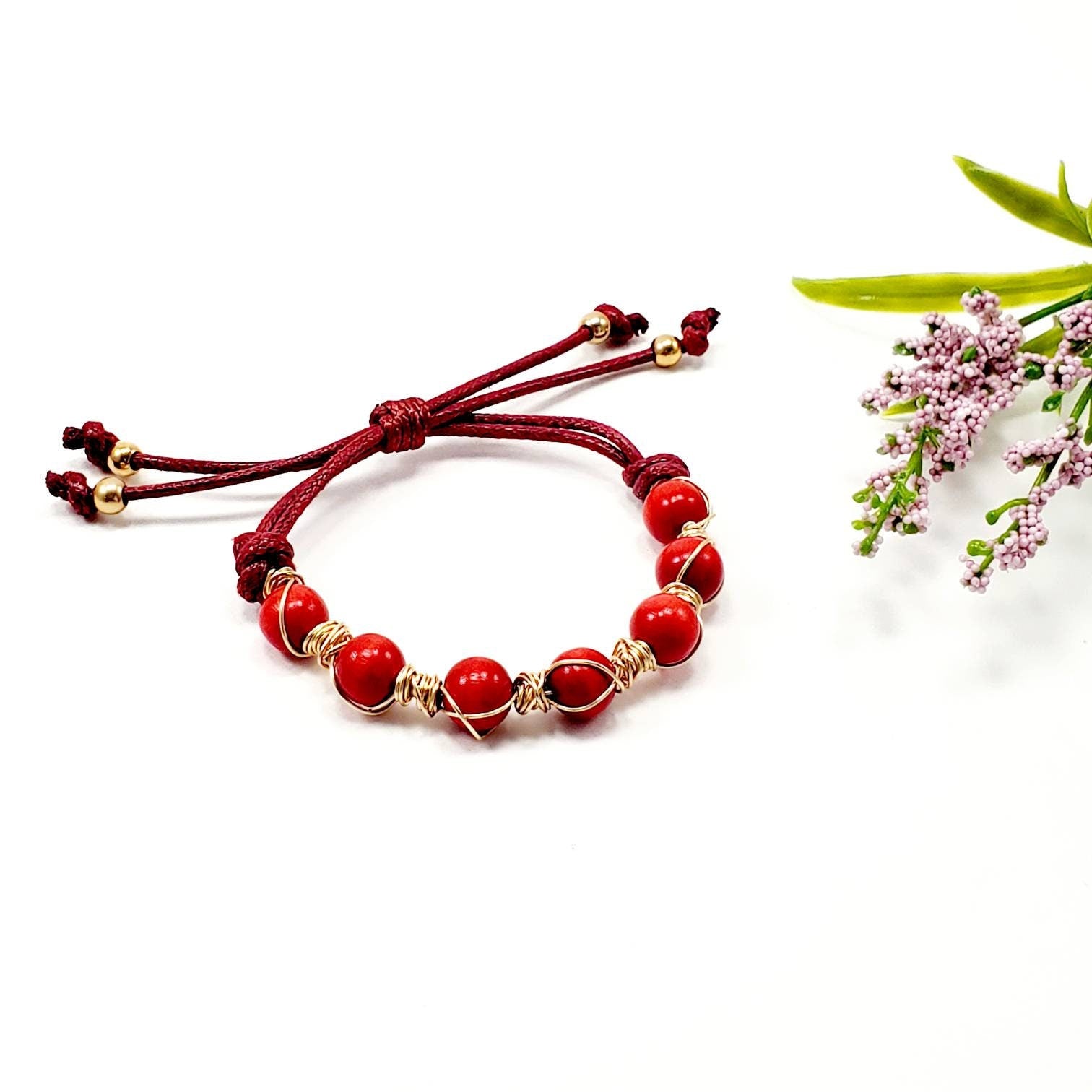 Red Beaded Bracelet, Red bracelet for women, Red Bracelet Adjustable, Red Gemstone Beads, Adjustable bracelet for women, Red Thread Bracelet