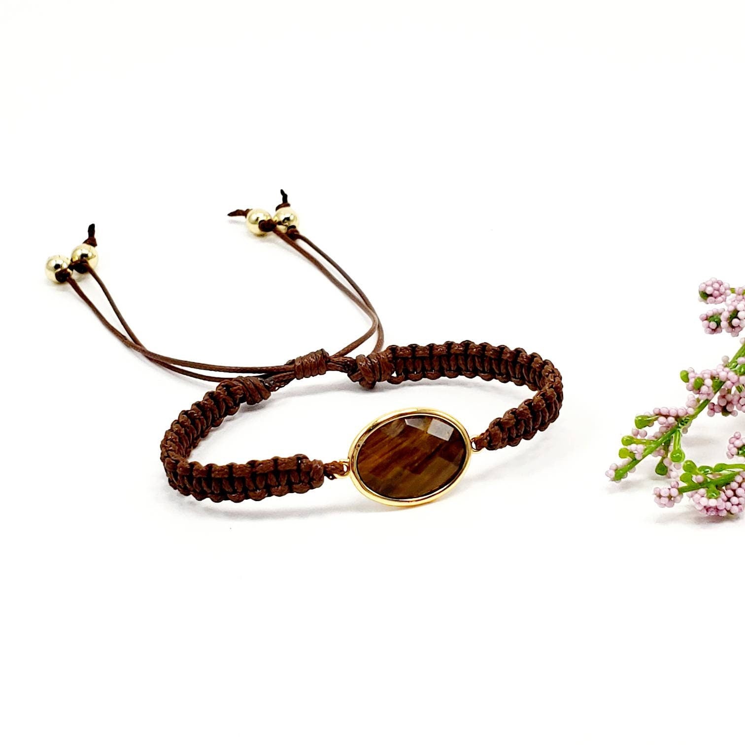 Dainty Tiger Eye Bracelet, Crystal Healing bracelet, Macrame Bracelet, Friendship Bracelet, Gift-Bracelet, Gifted Wife, Gifts for-her Women