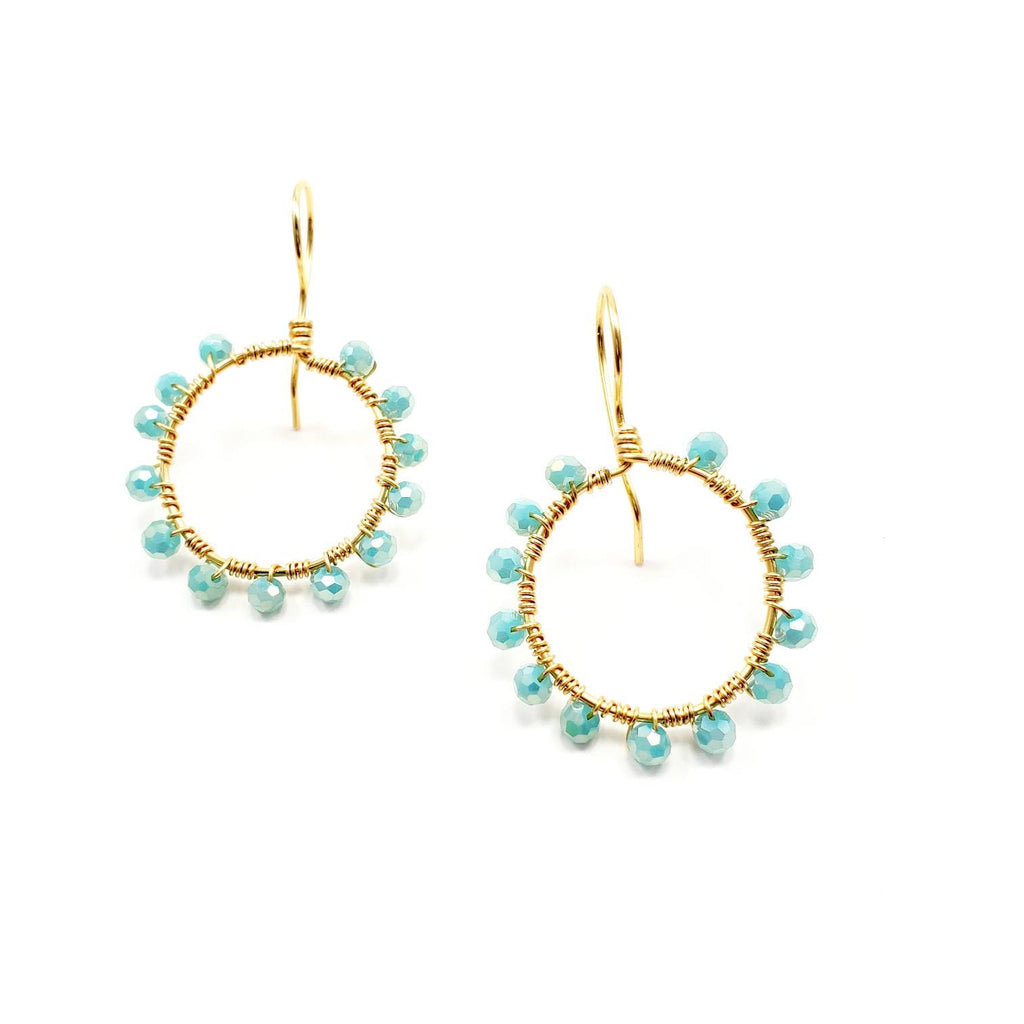 Aquamarine Hoop earrings, Mini hoop earrings, Thin Hoop Earrings, Gold filled hoop earrings, crystal hoop earrings, christmas gifts