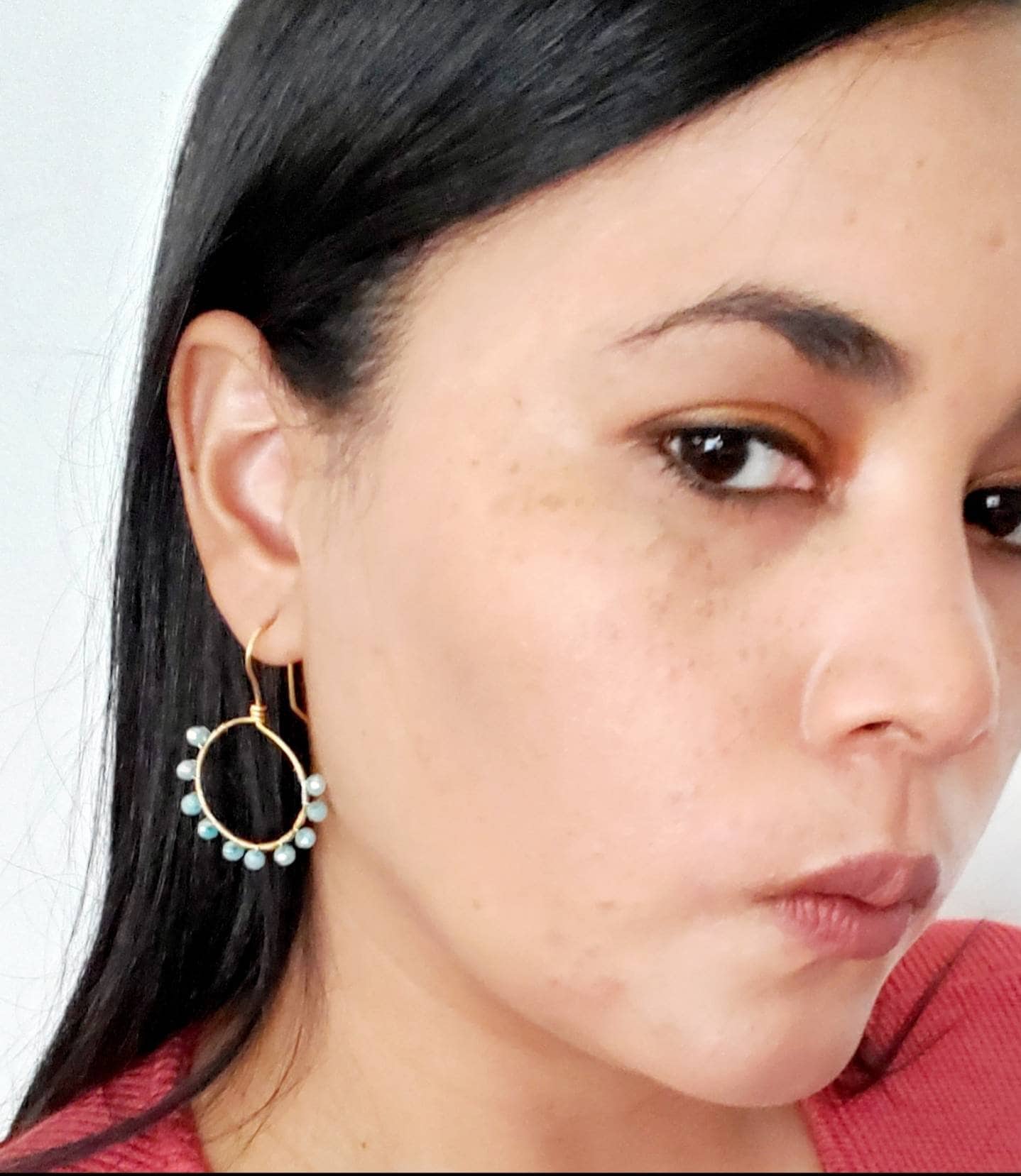Aquamarine Hoop earrings, Mini hoop earrings, Thin Hoop Earrings, Gold filled hoop earrings, crystal hoop earrings, christmas gifts