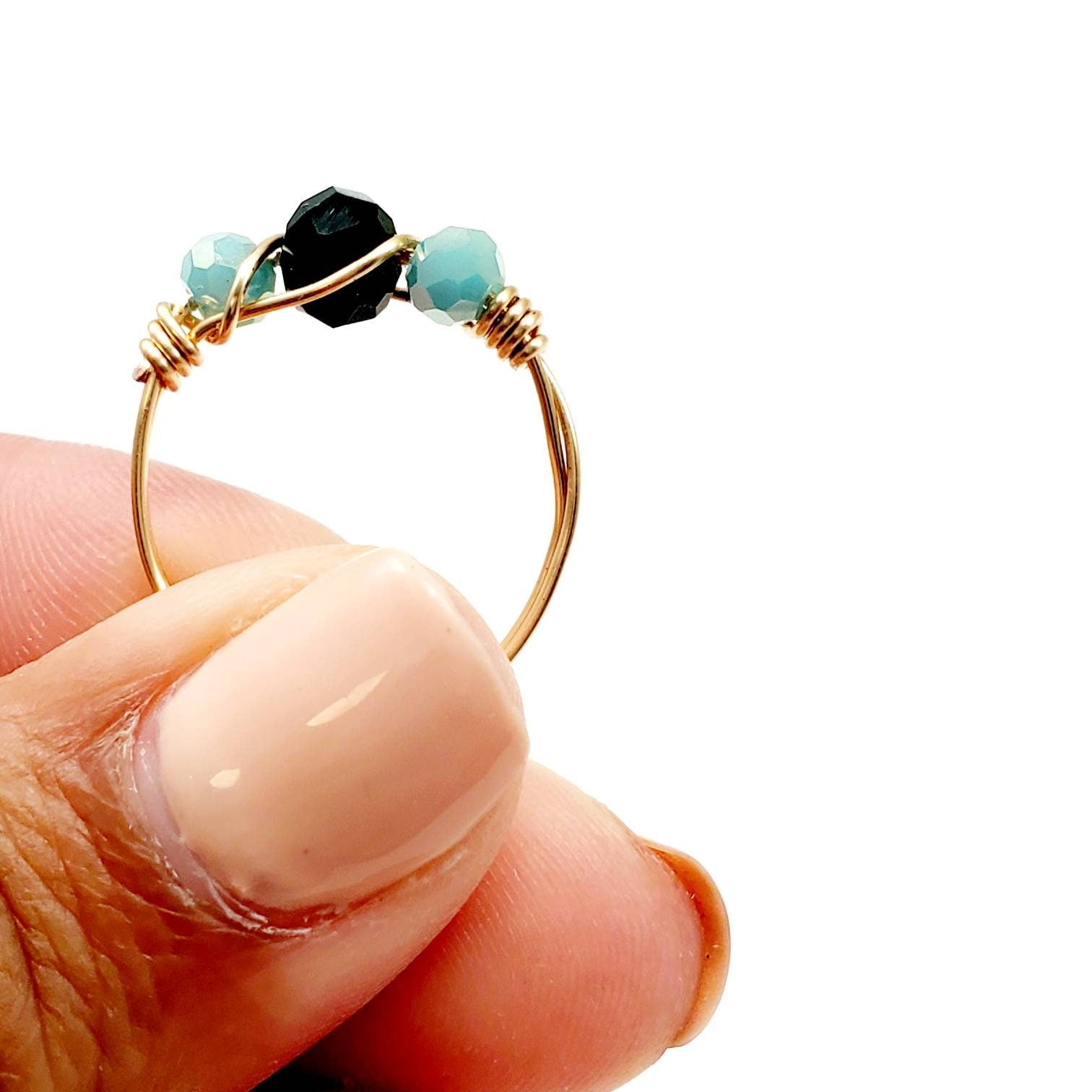 Mint Green Crystal Wire Rings, Wire Wrapped Crystal Ring, Dainty Crystal Wire Wrapped Rings, Wire Wrapped Crystal Rings, Midi Ring,