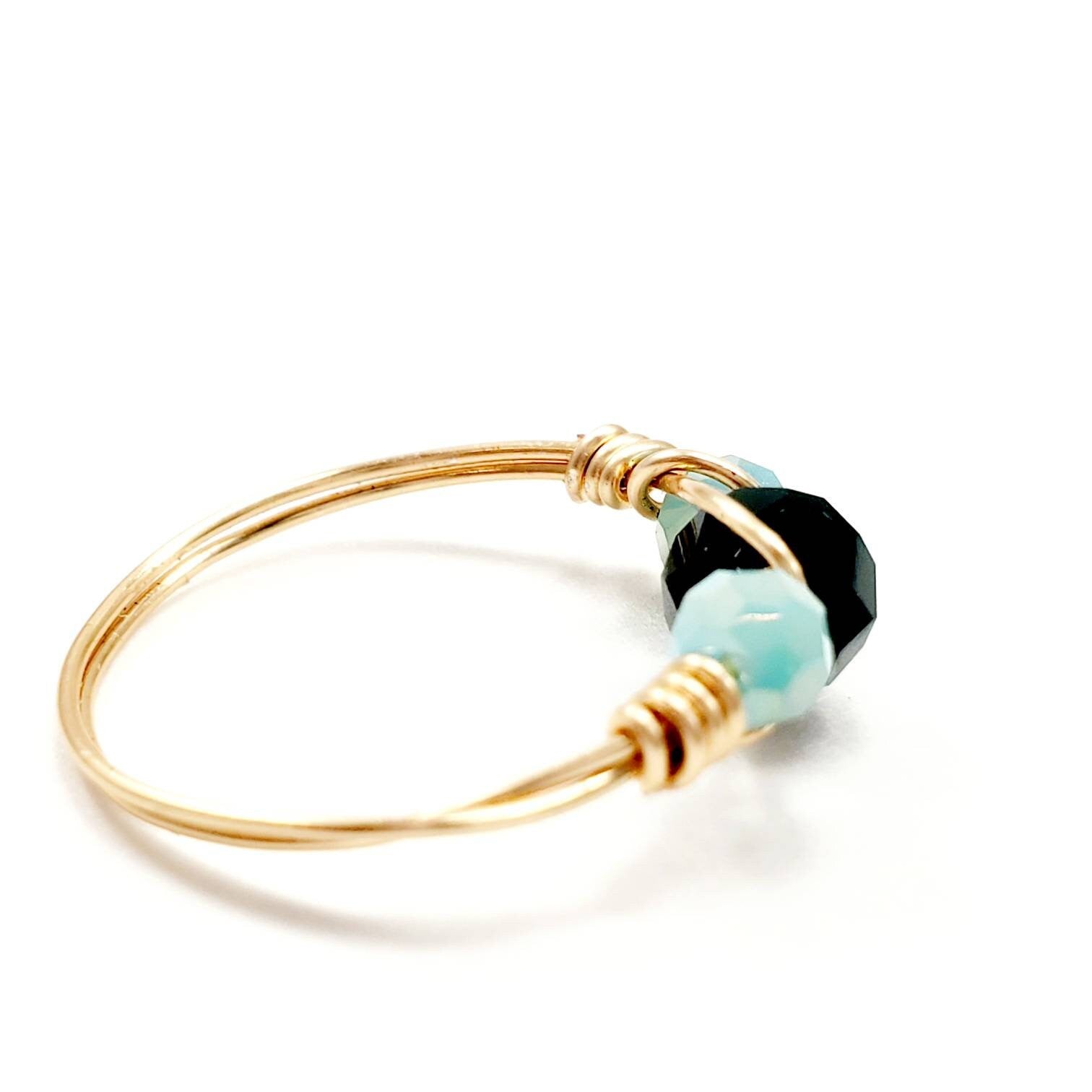Mint Green Crystal Wire Rings, Wire Wrapped Crystal Ring, Dainty Crystal Wire Wrapped Rings, Wire Wrapped Crystal Rings, Midi Ring,