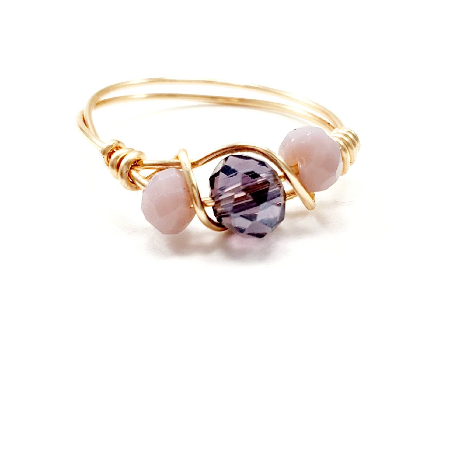 Wire wrapped ring, Wire wrapped crystal ring, Crystal rings gold, Crystal Wire Wrapped Ring, Thin Gold Ring, midi ring, christmas  gifte