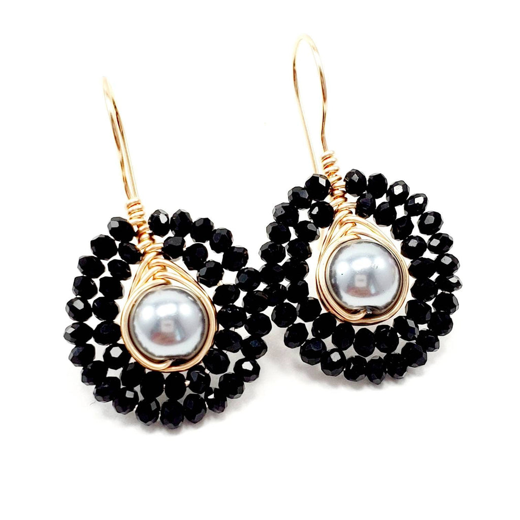 black earrings, Black pearl earrings, Chunky black earrings, Asymmetrical earrings, Teardrop pearl earrings,
