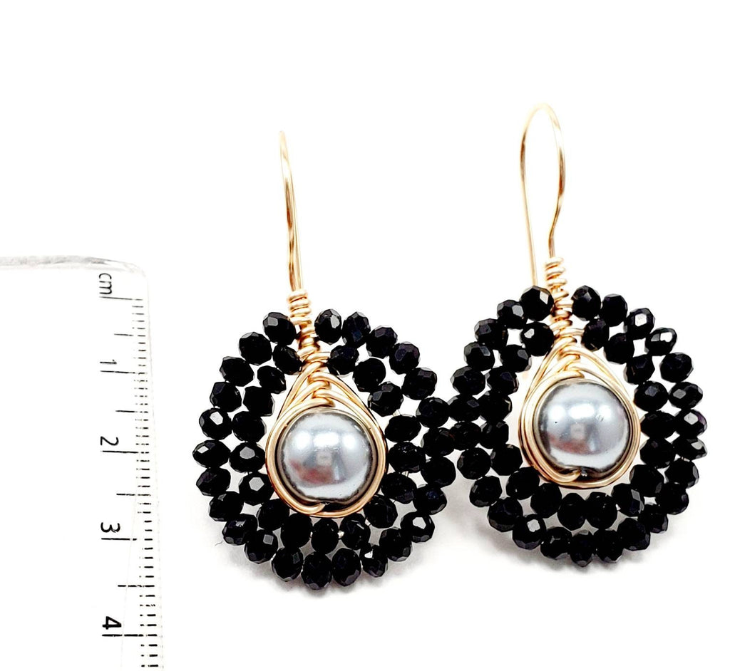 black earrings, Black pearl earrings, Chunky black earrings, Asymmetrical earrings, Teardrop pearl earrings,