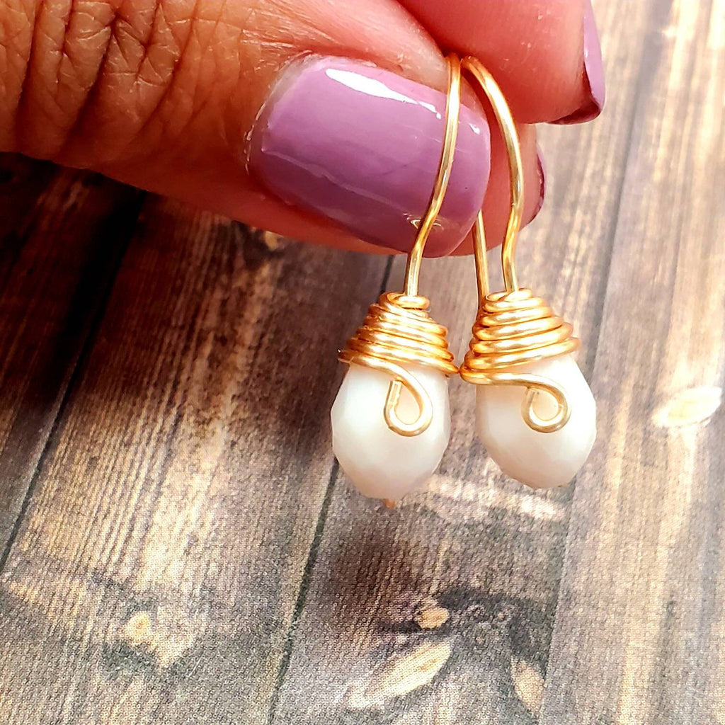Bridal earrings, Tiny dangle Drop Earrings, Tear drop earrings, Teardrop earrings crystal, Wire Wrapped Dangle Earrings, Bridesmaid earrings