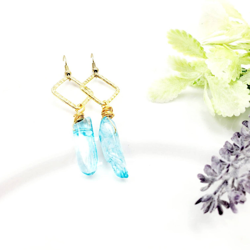 Crystal Earrings, Quartz Hoop Earrings, Stacked Stone Drop Earrings, Dropping earring, Stoned earrings, Minimaliste earrings, Wife gifted