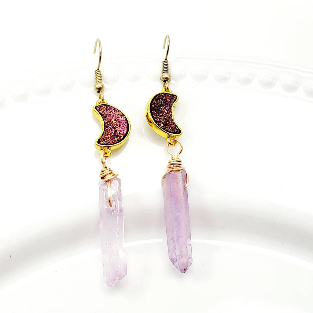 Rose Quartz Earrings, Raw Crystal Earrings, Genuine Rose Quartz Jewelry, Gemstone Earrings, Rose Quartz Gold Earings Birthstone Earrings