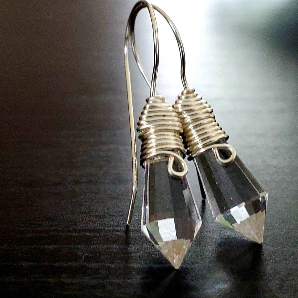 Clear crystal quartz earrings, Clear Silver Earrings, Crystal point earrings, clear quartz earrings dangle, Clear Quartz Silver Earrings