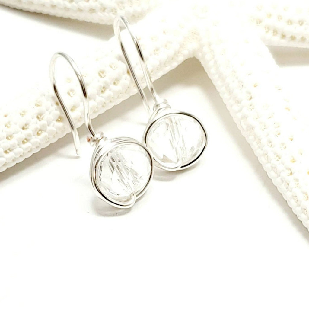 Clear crystal quartz earrings, Clear Silver Earrings, Crystal Drop clear Earrings, Clear Quartz Crystal Earrings, minimalistic earrings
