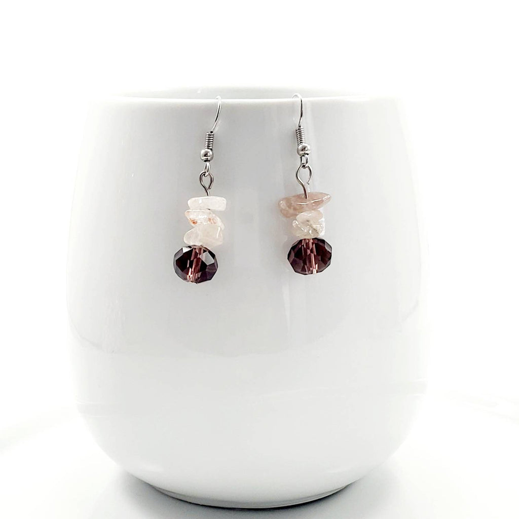Raw Amethyst Earrings, Raw Crystal Earrings, Czech Crystal Earrings, Raw Gem Earrings, Amethyst Crystal Earrings, Raw Quartz Earrings