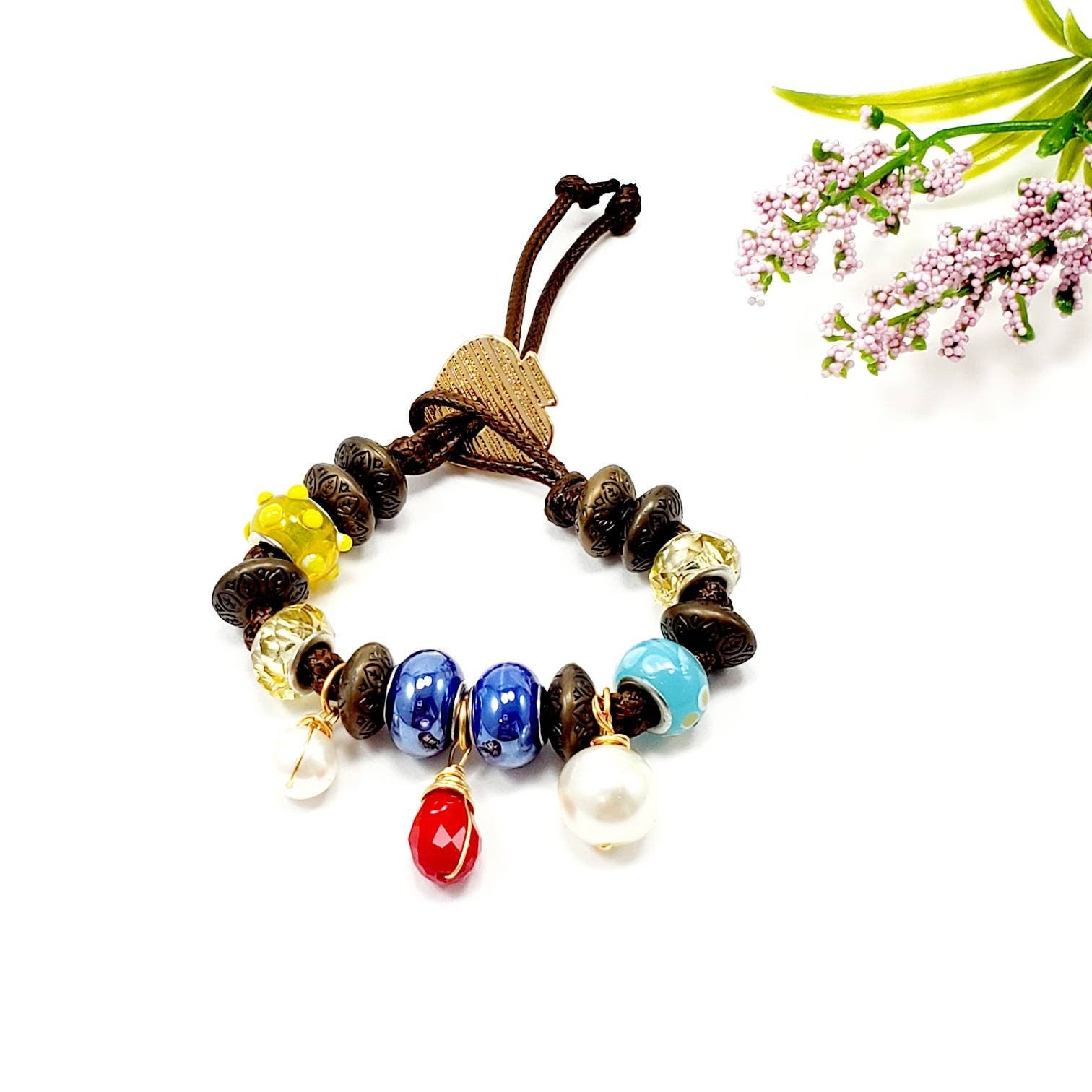 Leather beaded wrap, Layering bracelet, Bracelet for mom, Womens leather wrap, Bohemian style, Seaded wrap bracelet, Boho layered wrap