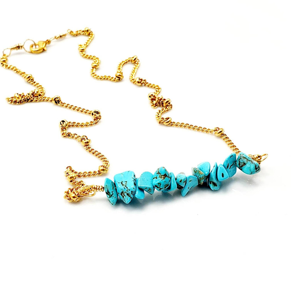 Turquoise necklace, Gold Turquoise bar necklaces, simple turquoise, trendy gold necklace, Dainty Gold Turquoise Necklace for Women