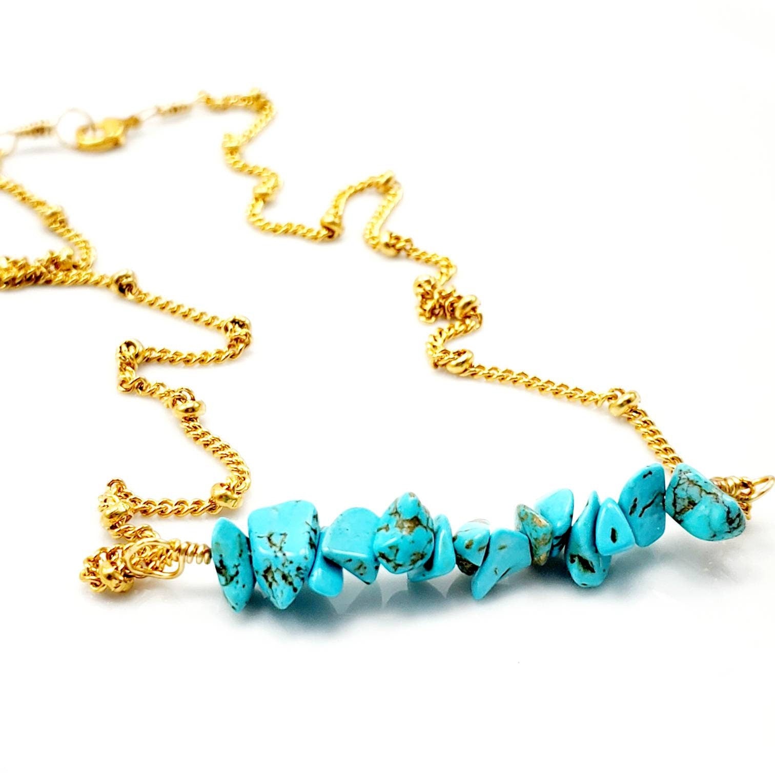 Turquoise necklace, Gold Turquoise bar necklaces, simple turquoise, trendy gold necklace, Dainty Gold Turquoise Necklace for Women