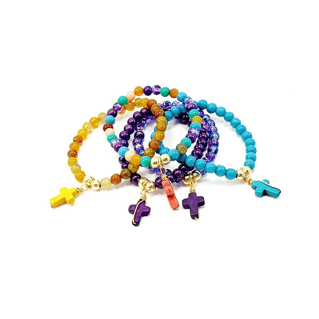 Cross Bead Bracelets, Cross stretch bracelet, stacking bracelets, minimalist bracelete, confirmation gift, catholic bracelet, baptism favors