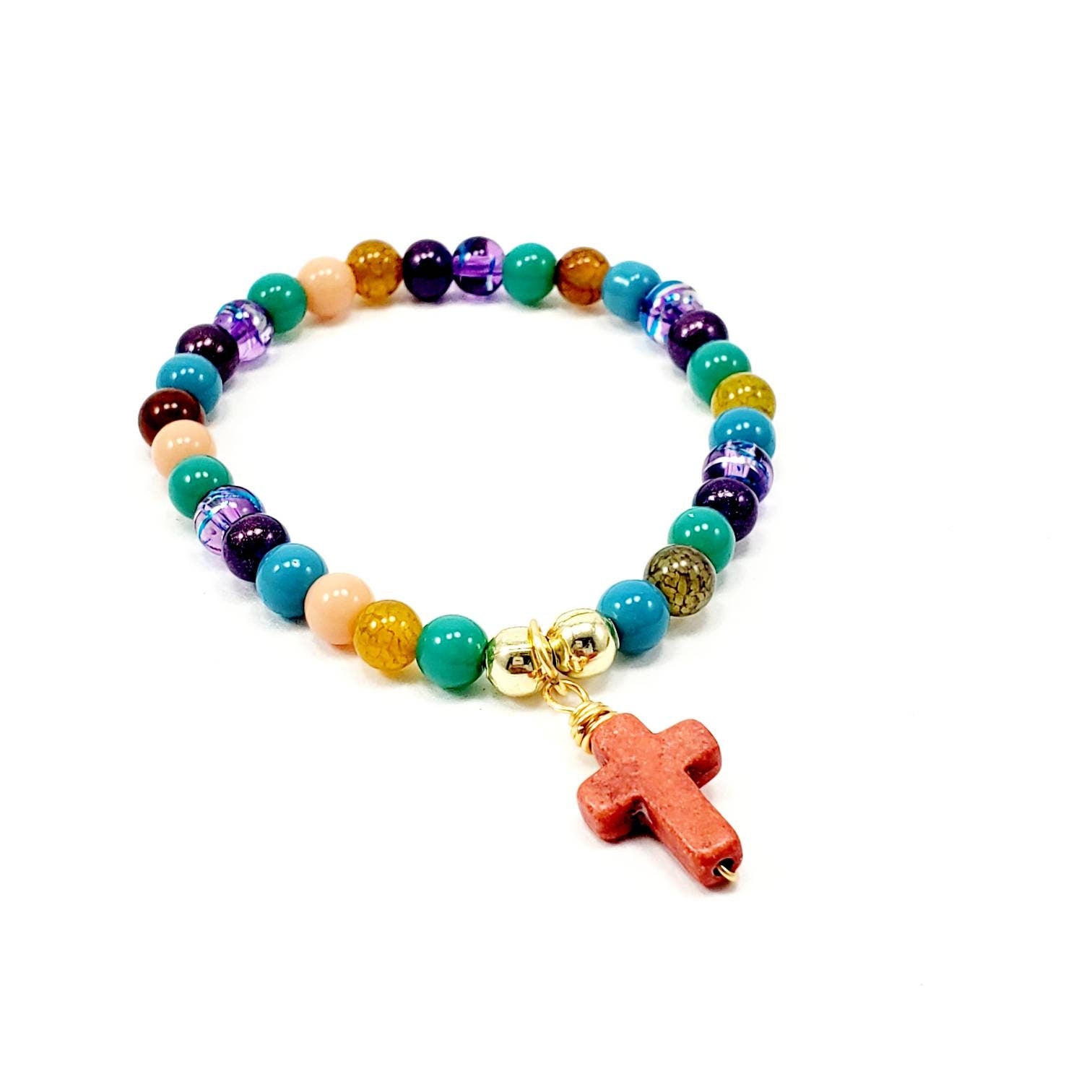 Cross Bead Bracelets, Cross stretch bracelet, stacking bracelets, minimalist bracelete, confirmation gift, catholic bracelet, baptism favors