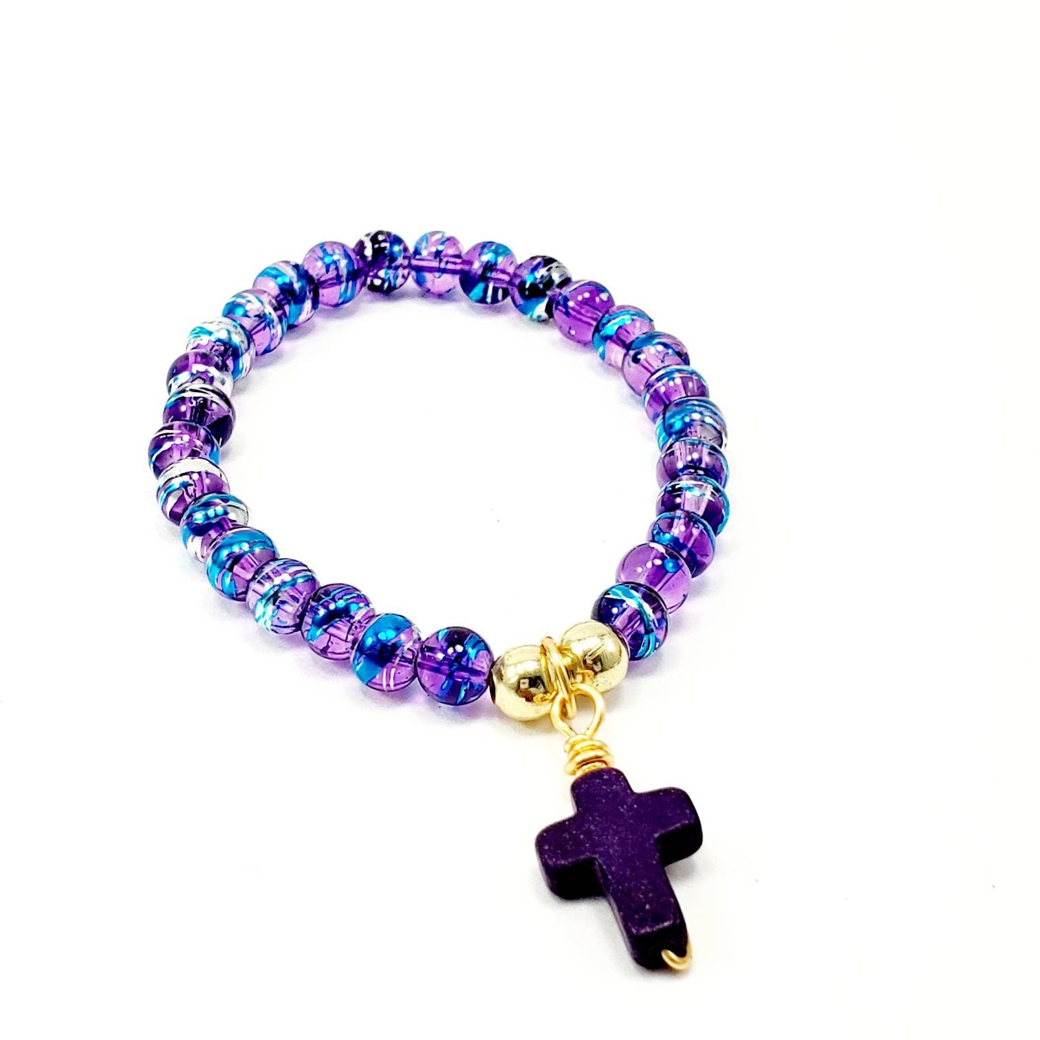 Cross Bead Bracelets, Cross stretch bracelet, stacking bracelets, minimalist bracelete, confirmation gift, catholic bracelet, baptism favors