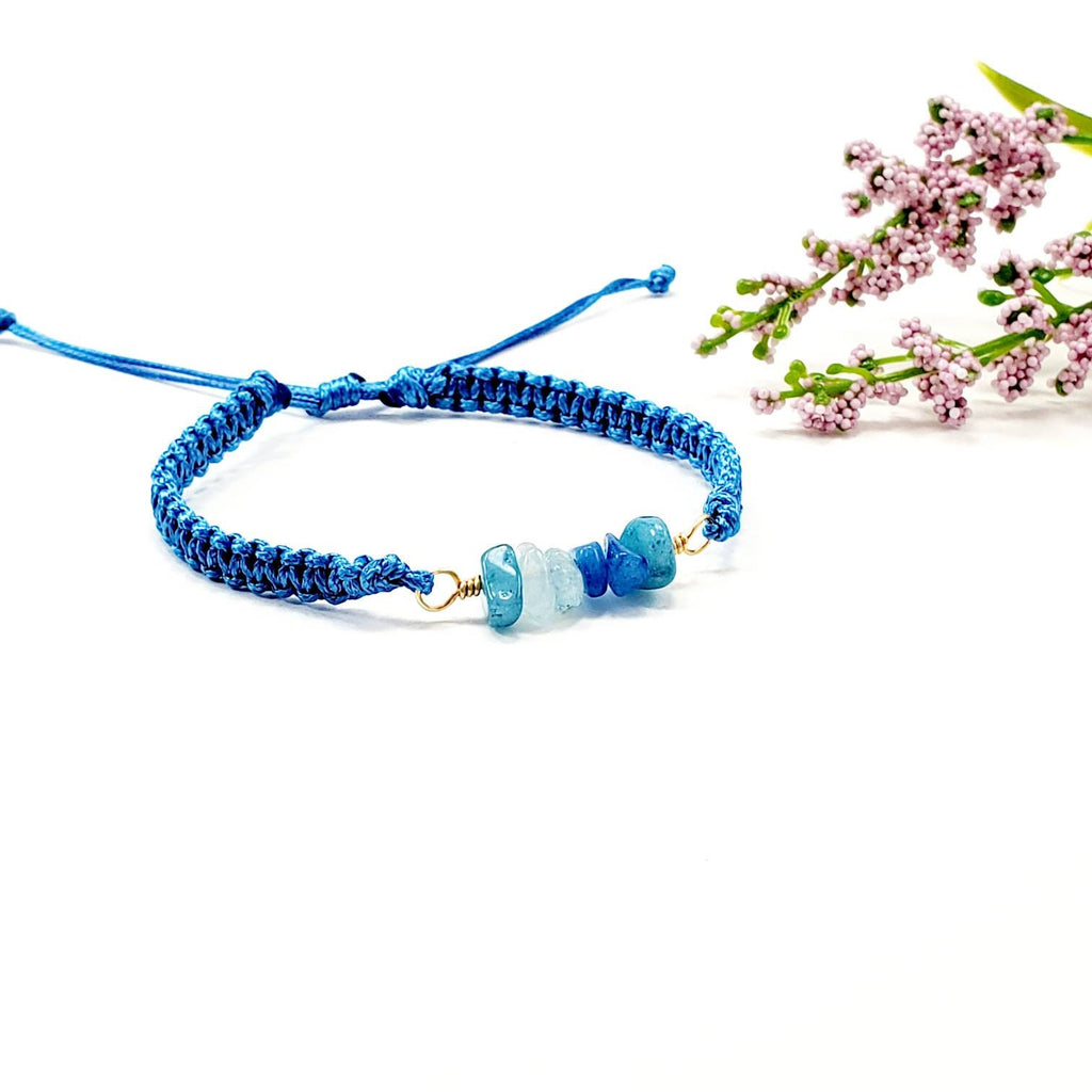 Aquamarine Macrame Bracelet, Aquamarine bracelet, Friendship bracelet, Wax cord bracelet, Waterproof bracelet, Adjustable cord bracelet