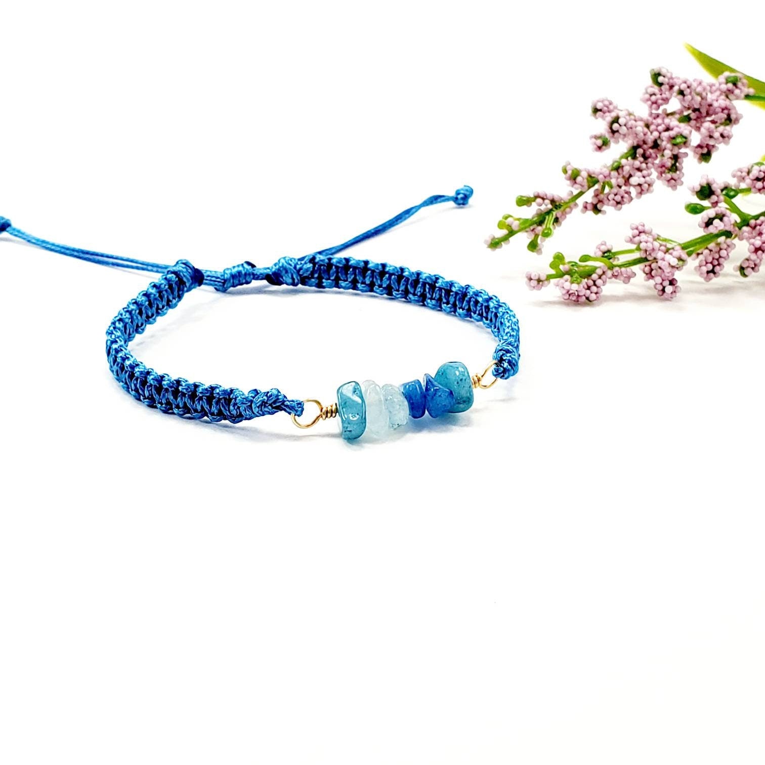 Aquamarine Macrame Bracelet, Aquamarine bracelet, Friendship bracelet, Wax cord bracelet, Waterproof bracelet, Adjustable cord bracelet