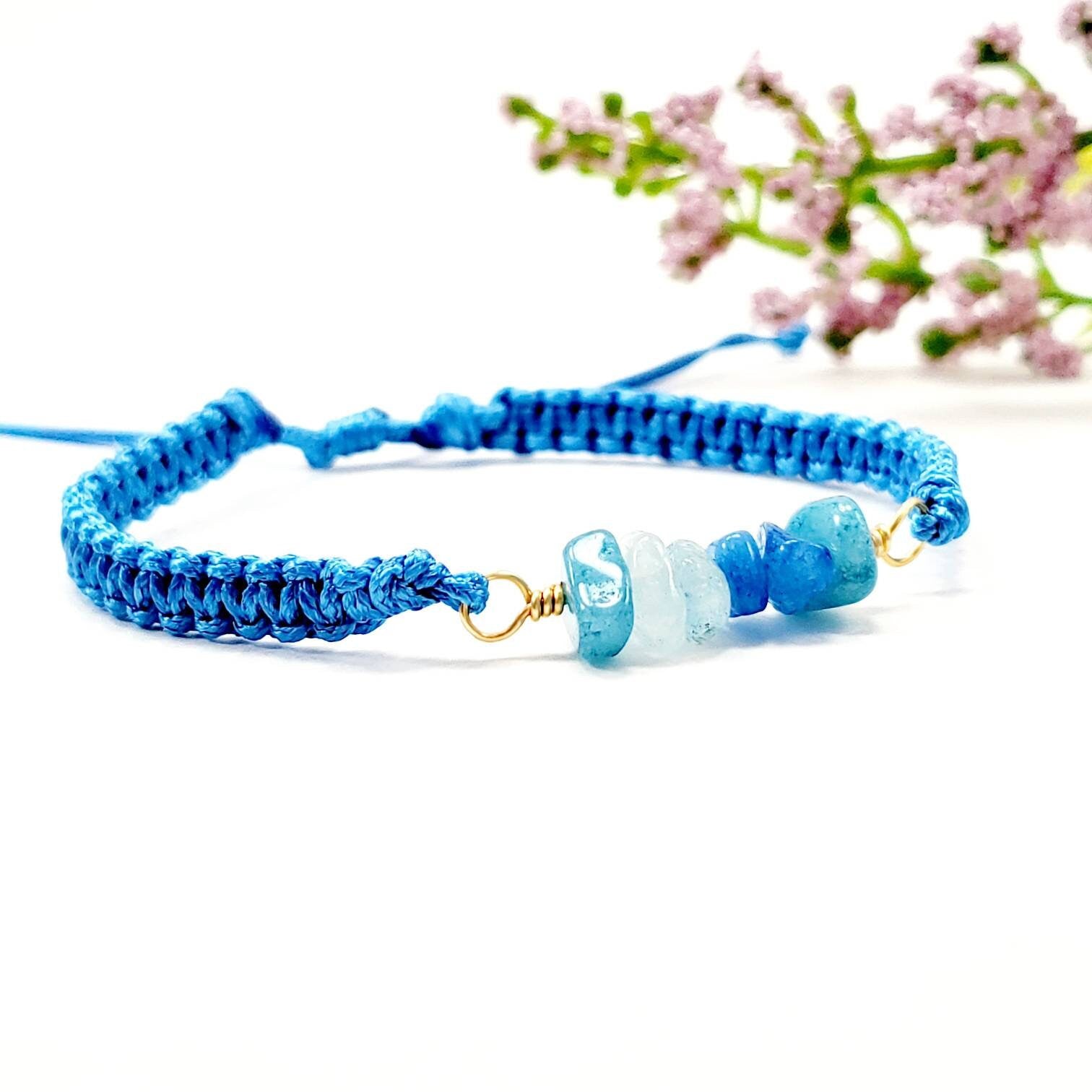 Aquamarine Macrame Bracelet, Aquamarine bracelet, Friendship bracelet, Wax cord bracelet, Waterproof bracelet, Adjustable cord bracelet