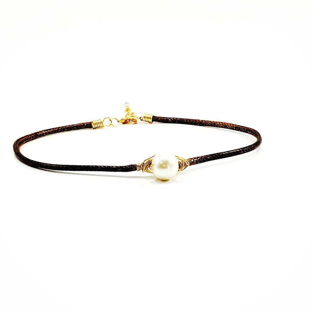 Pearl choker necklace, Leather Pearl Choker, Single Pearl Choker Necklace, June Birthstone, Choker Necklace, Boho Choker, Bridemaids Gift