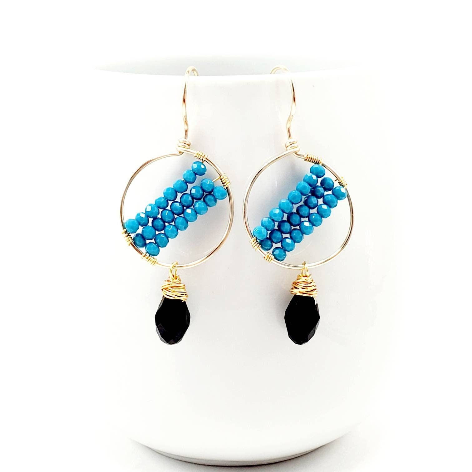 Hoop Earrings Whit Charm, Tiny Gold Hoop Earrings, Gold Hoop Earrings, Dainty Hoop Earrings, 14k Gold Filled Earrings, Beaded Hoop Earrings