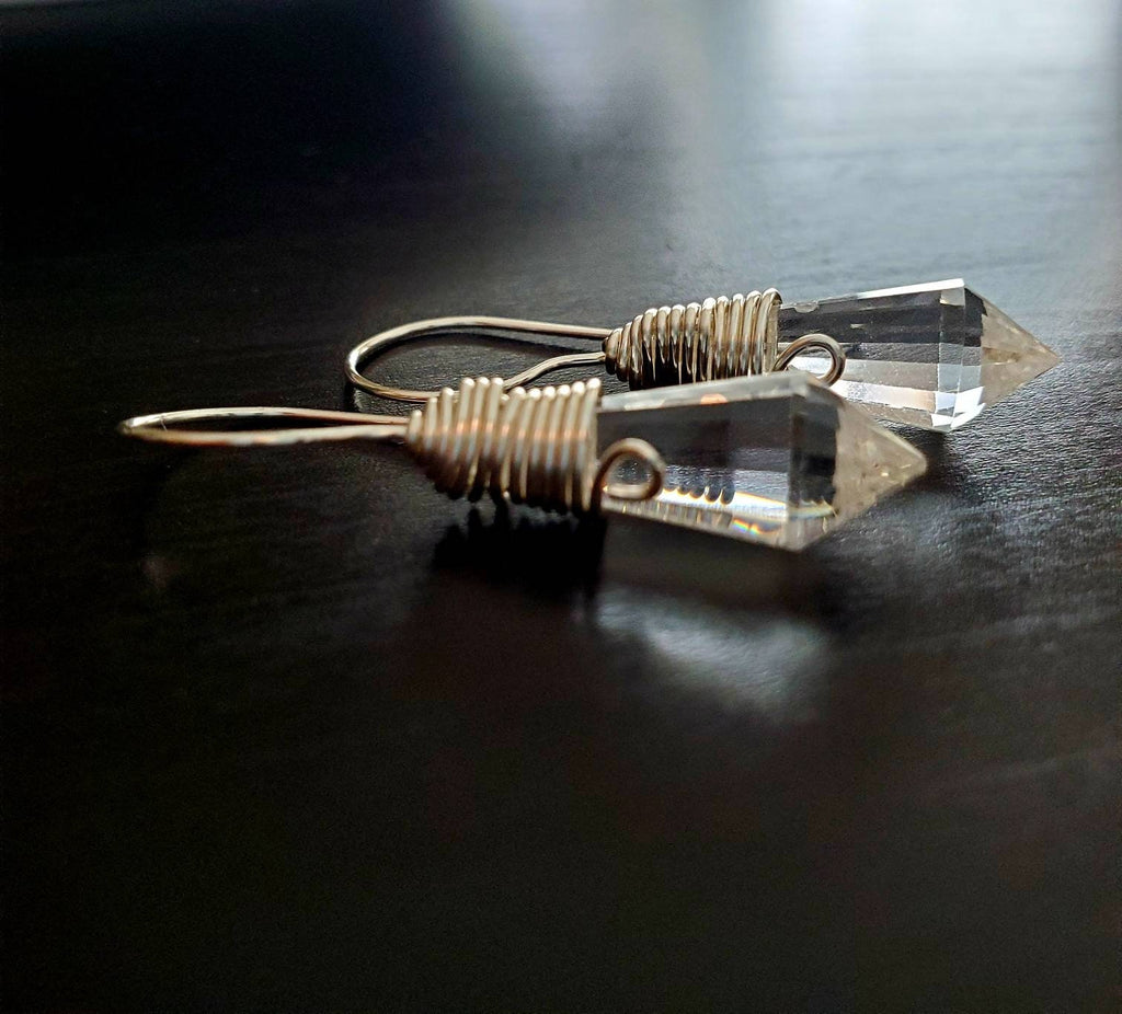 Clear crystal quartz earrings, Clear Silver Earrings, Crystal point earrings, clear quartz earrings dangle, Clear Quartz Silver Earrings