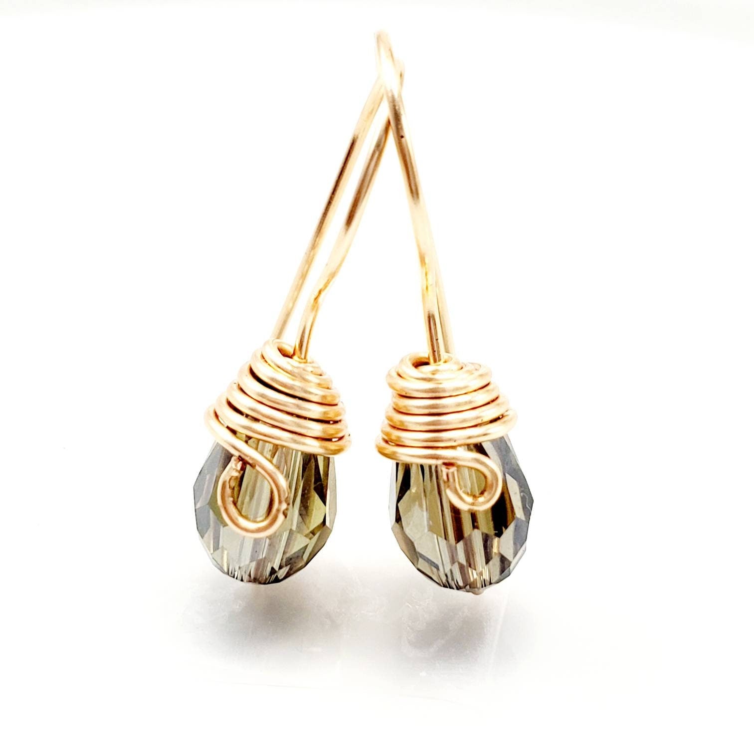 Drop Crystal Earrings, Teardrop Crystal Earrings Dangle Earrings, Minimalist Drop Earrings, wire wrapped earring, gold minimalistic earrings