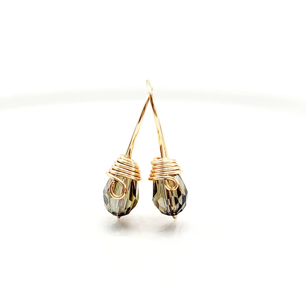 Drop Crystal Earrings, Teardrop Crystal Earrings Dangle Earrings, Minimalist Drop Earrings, wire wrapped earring, gold minimalistic earrings