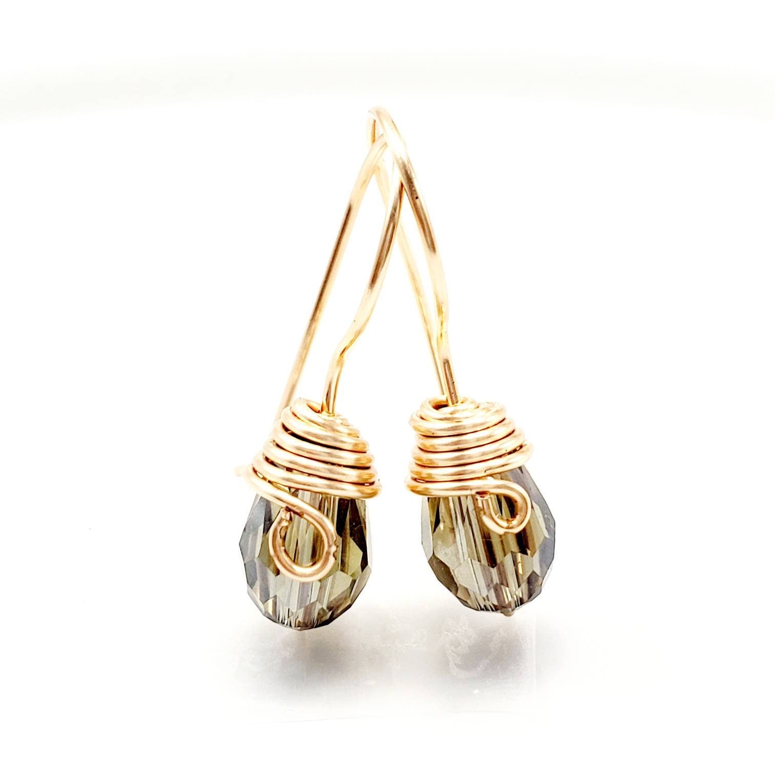 Drop Crystal Earrings, Teardrop Crystal Earrings Dangle Earrings, Minimalist Drop Earrings, wire wrapped earring, gold minimalistic earrings