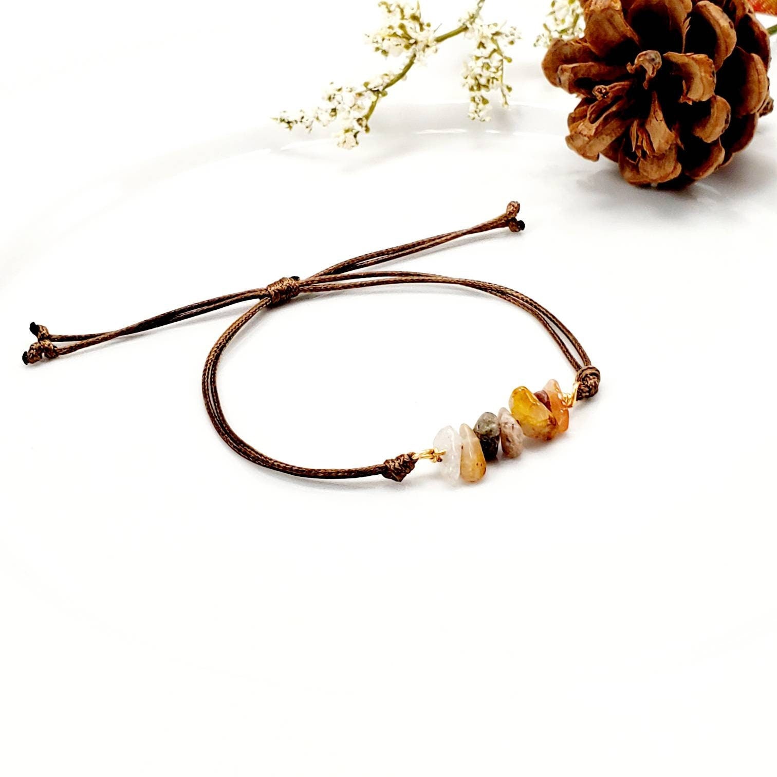Rutilated Quartz Bracelet, Waterproof bracelet, Bracelet string, Wax bracelet, Crystal Bracelet, Minimalist bracelet, gifts for-her wife