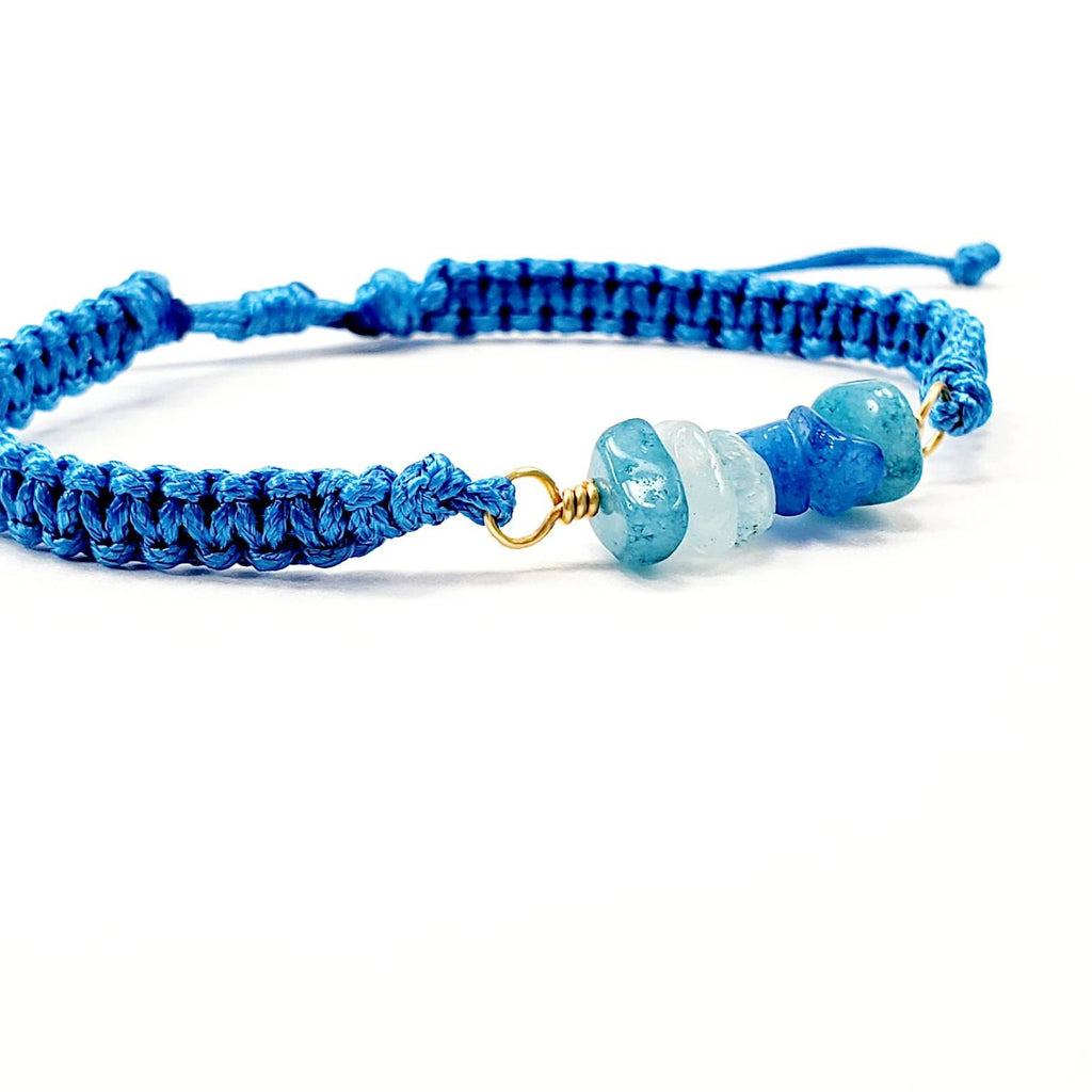 Aquamarine Macrame Bracelet, Aquamarine bracelet, Friendship bracelet, Wax cord bracelet, Waterproof bracelet, Adjustable cord bracelet