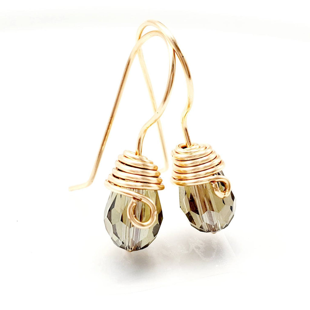 Drop Crystal Earrings, Teardrop Crystal Earrings Dangle Earrings, Minimalist Drop Earrings, wire wrapped earring, gold minimalistic earrings