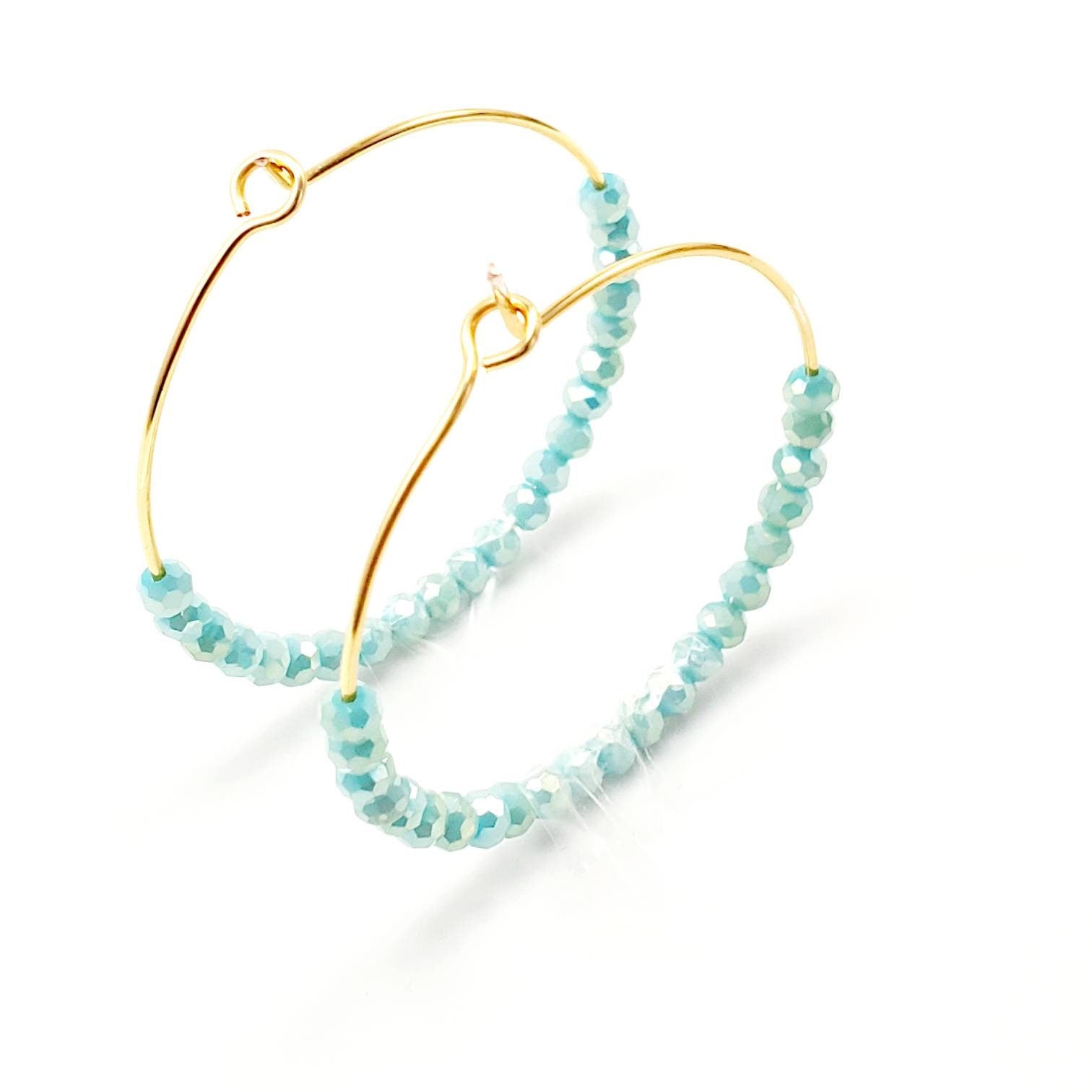 Christmas Aquamarine Earrings, Raw Stone Earrings, Hoop Earrings With Charm, Dainty Hoop Earrings, Gold Filled Hoop Earrings, Raw Aquamarine