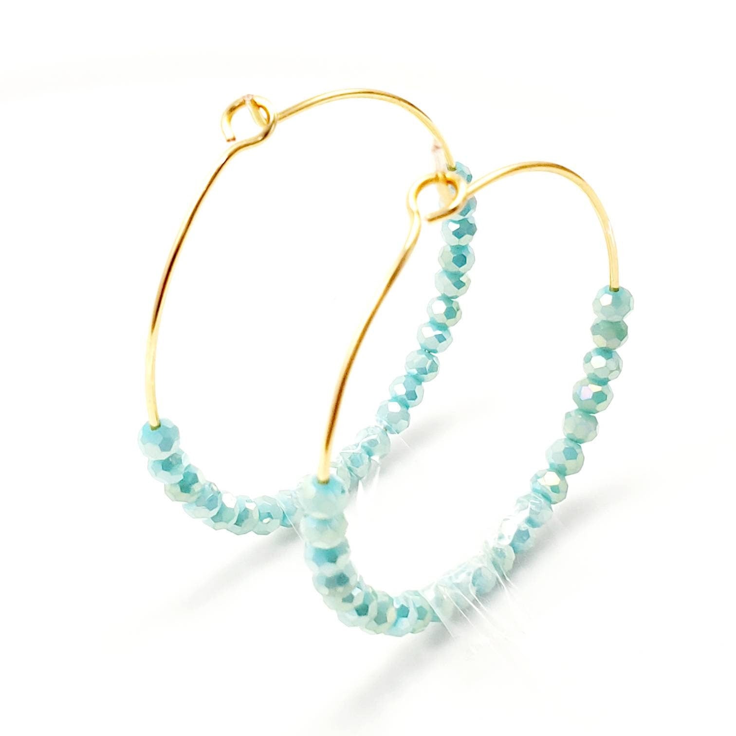 Christmas Aquamarine Earrings, Raw Stone Earrings, Hoop Earrings With Charm, Dainty Hoop Earrings, Gold Filled Hoop Earrings, Raw Aquamarine