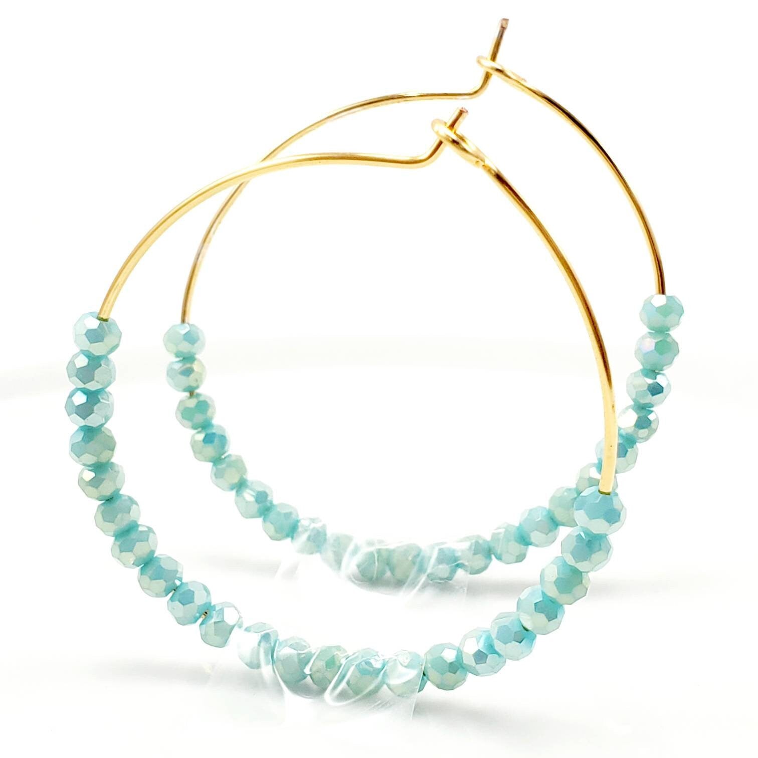 Christmas Aquamarine Earrings, Raw Stone Earrings, Hoop Earrings With Charm, Dainty Hoop Earrings, Gold Filled Hoop Earrings, Raw Aquamarine